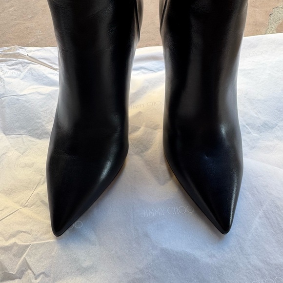 Jimmy Choo Black Leather Pointy-Toe Knee-High Boots - Picture 7 of 12